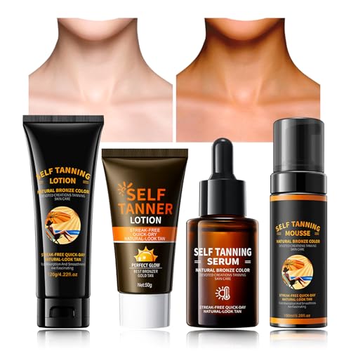 Self Tanner Lotion Set,Tanning Lotion,Tanning Cream,Tanning Drops and Tanning Mousse,Gradual Tanning Lotion,Sunless Browning Tanner Kit for Men and Women (4 PCS)