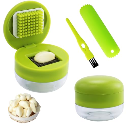 Lot de 2 presse-ail, avec éplucheur d'ail en silicone et brosse de nettoyage, hachoir à ail et éplucheur, presse ail, hachoir ail, coupe-oignons pour ail...
