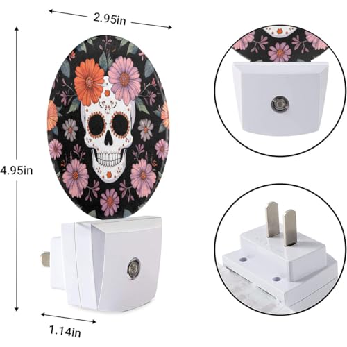 Image of EKOBLA Floral Skull Night Light, Skeleton and Flower Night Lights Plug Into Wall with Auto Sensor for Bedroom and Hallway