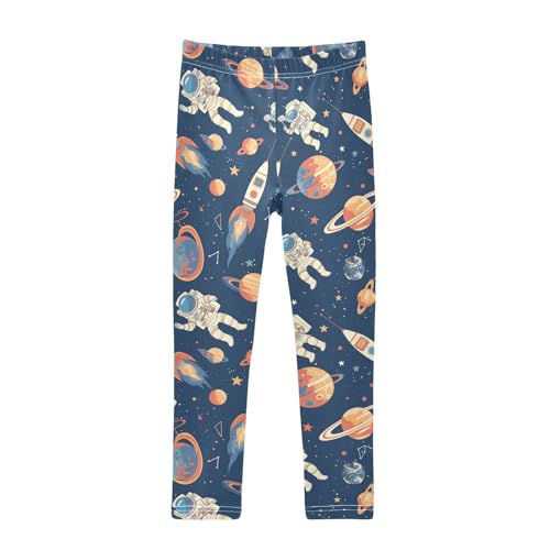 Wusikd Astronauts Planets Girls' Leggings Toddler Doodles Stars Spaceships Kids Yoga Pants Dance Active Tights 4T
