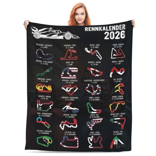 FestiKiva F1 Rennstrecken Kuscheldecke 2026 130x150cm Weiche Microfaser Wohndecke für Sofa Bett & Reise Perfektes Fan-Geschenk für Motorsport-Liebhaber (Rot)