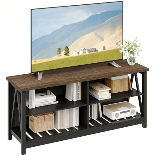 ChooChoo 47" Farmhouse TV Stand with 4 Open Shelves for Living Room