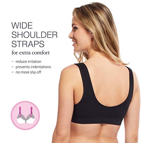 Carole Martin Full-Freedom Front Closure Wireless Cotton Bra-38 Black #TOP2