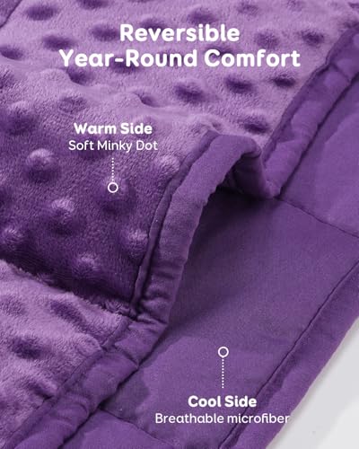 Kivik Minky Dot Weighted Blanket for Adults, 15 lbs Breathable Heavy Throw Blankets, Ultra Soft Cooling Weighted Comforter, Machine Washable, 48"x72" Twin, Purple
