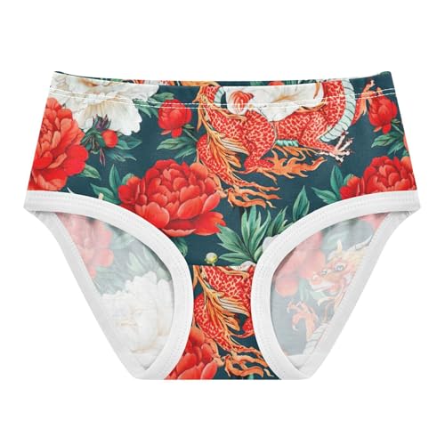 Durable Toddler Underwear Floral 2t Cotton Cute Panties Girl Chinese Dragon Red White Peonies Briefs Undies Kids