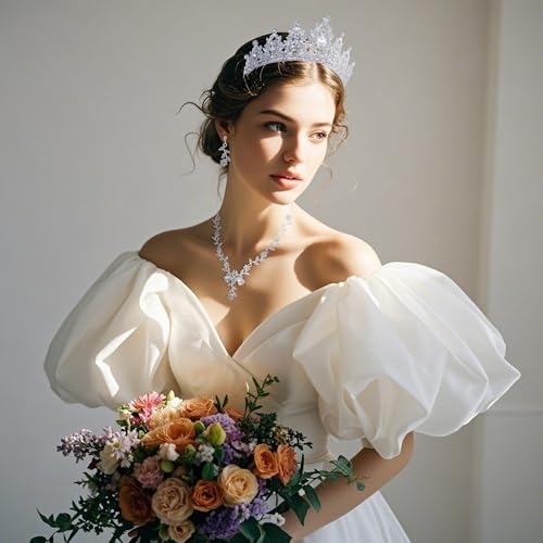Kamirola Tiaras and Crowns for Women,Tiaras Earrings Necklace, Crystal Bridal Jewelry Set, Costume Party Halloween Prom Pageant Jewelry for Women(TR45)3