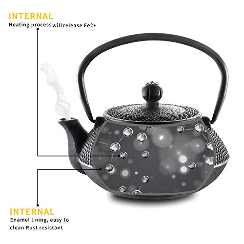 Velaze Cast Iron Teapot Set,Japanese Teapot Heat Preservation with Trivet,Stainless Steel Infuser and 2 Cups,Durable Cast Iron with a Fully Enameled Interior,Beautiful Hammered Design,700ML/23oz
