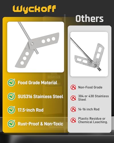 Wyckoff 17.5-Inch Wine Degasser Drill Attachment (Ver.3) SUS316 Stainless Steel Stirrer, Mixer Rod, and Paddle for Home Brewing, Wine | Beer | Mead | Kombucha - Thumbnail 5