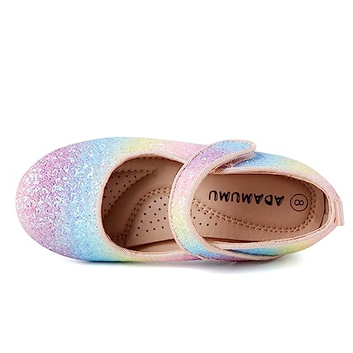 Adamumu Girl's Glitter Dress Shoes Toddler Party Sparkly Princess Shoes Rainbow Mary Jane Shoes Colorful Ballet Flats In Wedding Casual Wearing #TOP5