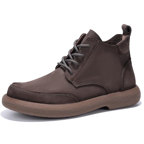 Mens Lace Up Casual Fashion Ankle Boots, Soft Genuine Leather Comfortable Durable Breathable Chelsea Western Boots, Round Toe Non-Slip Retro Stylich Walking Shoes, Vintage Work Shoe