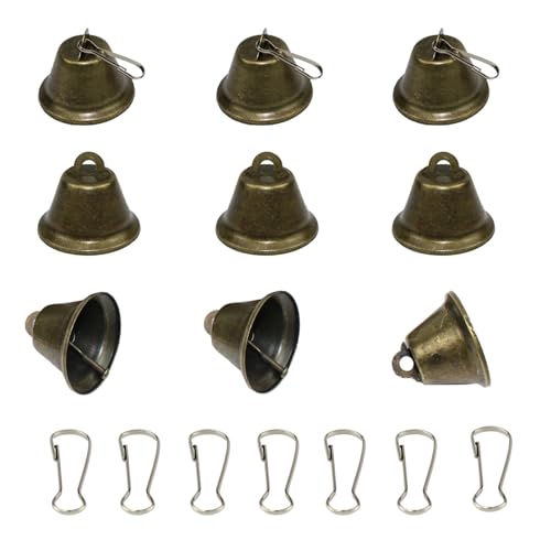 Gad2go 30 Pieces Vintage Jingle Bells 38mm Small Craft Vintage Bell with Spring Hook for Making Hanging Wind Chimes DIY Crafts Dog Pet Wedding Christmas Decor,Bronze (38x38x37mm)