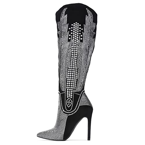 Cape Robbin Olkley Cowboy Knee High Boots Women, Western Cowgirl Boots For Women With Stiletto Heels, Fashion Dress Boots For Women - Black Size 9 #TOP7