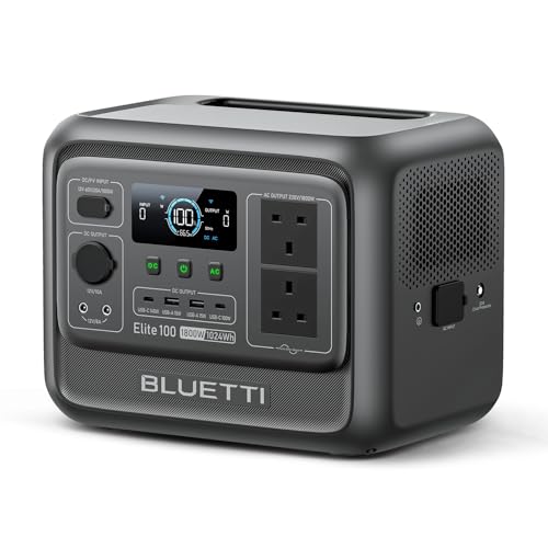 BLUETTI Elite 100 V2 (2025 New) Portable Power Station, 1024Wh LFP Battery Backup w/ 2 1800W AC Outlets (3600W Surge), 35% Smaller, Solar Generator for Camping, Outages, and UPS Backup