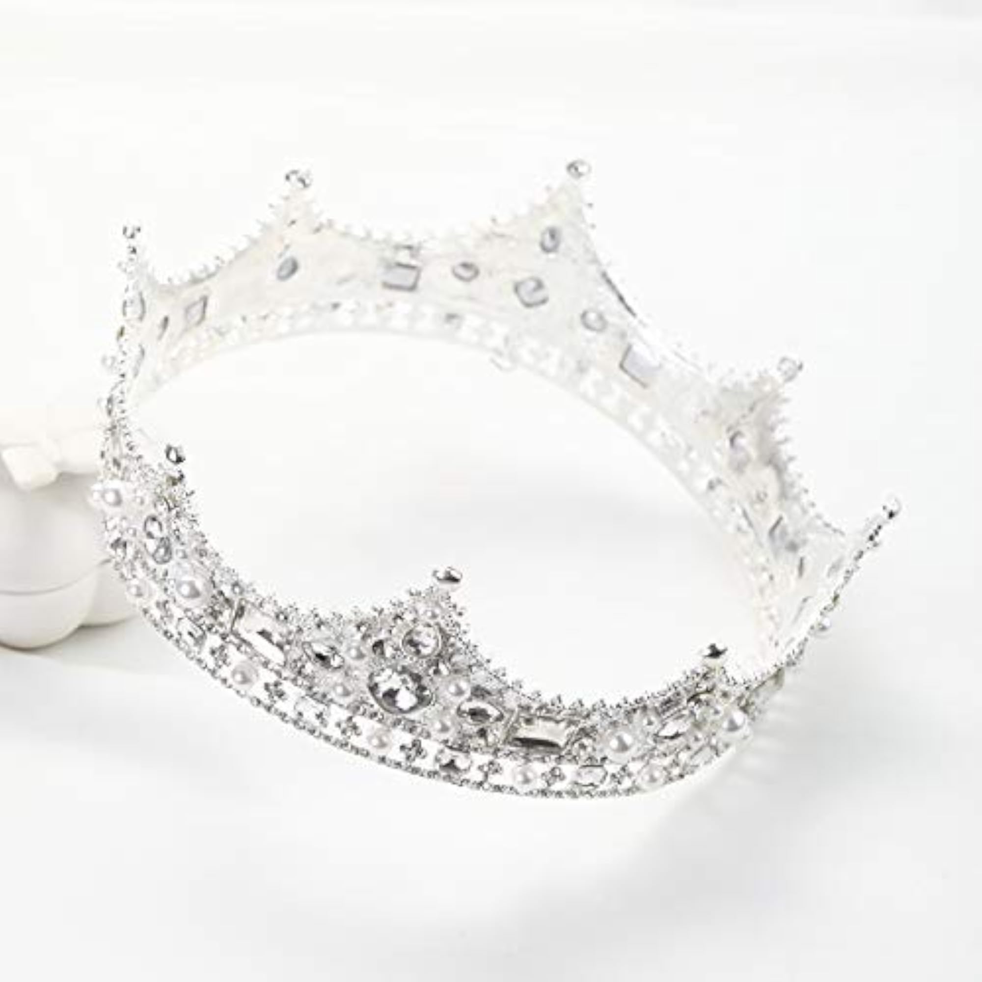 King Crown for Men, Vintage Crystal Pearl Tiara
