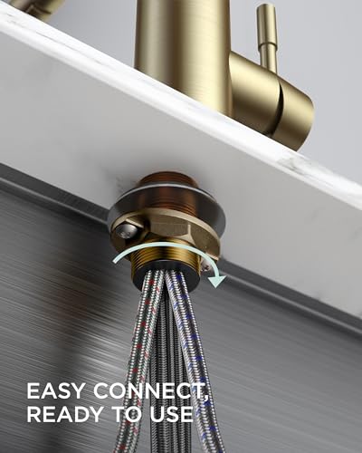 Image of FORIOUS Gold Kitchen Faucet with Pull Down Sprayer, Stainless Steel Commercial Single Handle Classic Spring Pull Out Sink Faucet for Pot Filler, Farmhouse Camper Bar Laundry Room