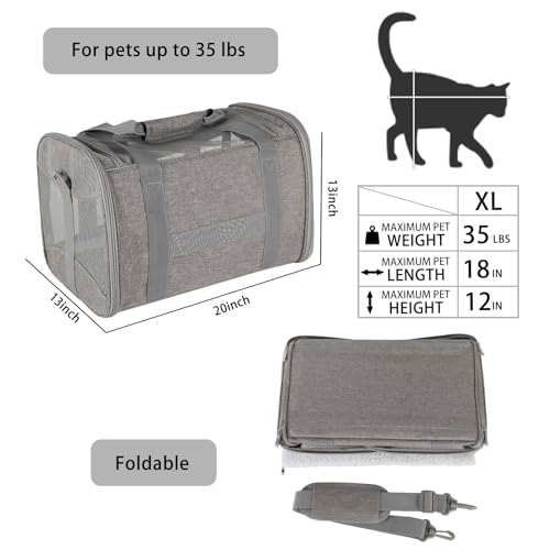 Image of Cat Carrying Case - Pet Carrier Airline Approved, Protable and Breathable Pet Travel Carrier Removable Fleece Pad, Collapsible Cat Carrier Dog Carrier for Medium Cats Small Cats Dogs (X-Large, Grey)
