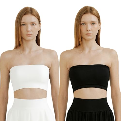 2 Sujetadores Bandeau Mujer sin Tirantes – Top de Tubo Elástico sin Costuras, Bralette Deportivo sin Relleno, Cómodo para Verano y Diario