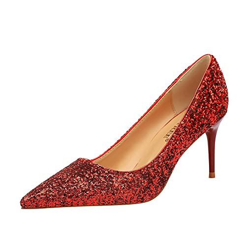 Classic Pointed Toe Pull on Heeled Wedding Pumps Comfortable Stiletto Closed Toe Dress Shoes Office Pump Lady High Heels