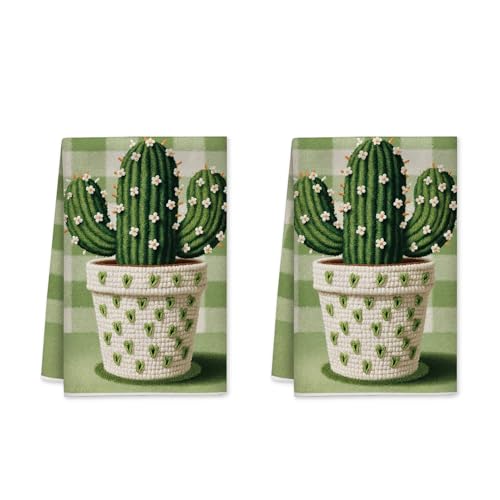 Set di 2 strofinacci da cucina con cactus, primaverili e casual, per asciugare i piatti, riutilizzabili, per cucina e camper, 40,6 x 61 cm