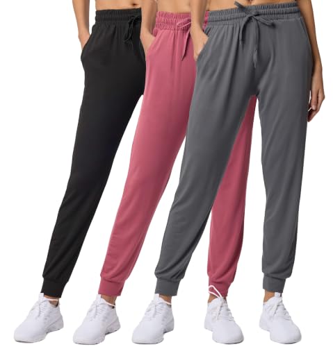 Image of 3 Pack Women's Joggers Sweatpants Lounge Pants Yoga Workout Pajama Pockets | Available In Plus Size, Stretchy, Loose, Comfy, Drawstring, Athletic, Casual, Travel, Summer, Gym, Hiking, Dance, Running