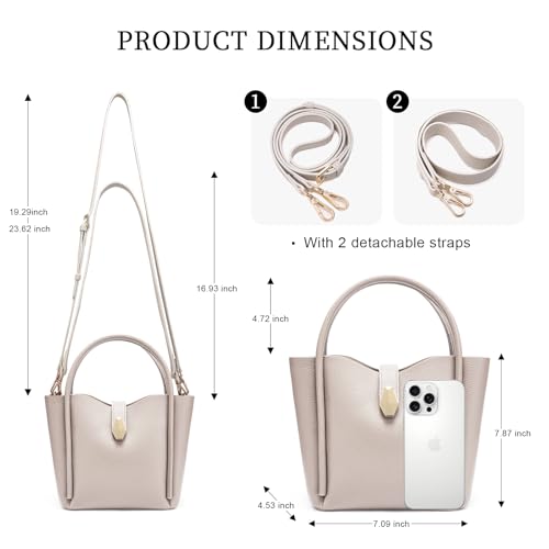 Bolso Hobo de Cuero para Mujer Beige miniatura 5
