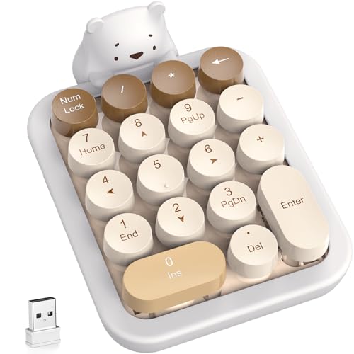 MOFII Cute Colorful Wireless Number Pad with Silicone Cover & Cute Bear Ornament, 2.4GHz Stable Wireless, Financial Accounting Extension (Milk Tea-Colorful)