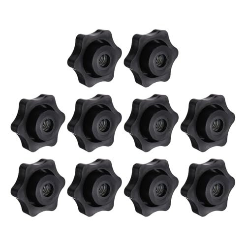 uxcell 10Pcs Star Knob, 1/4"-20 Star Shape Knurled Clamping Knobs Fluted Screw-On Through Hole Threaded Nuts for Industrial Furniture Tools Jigs Clamps, Black
