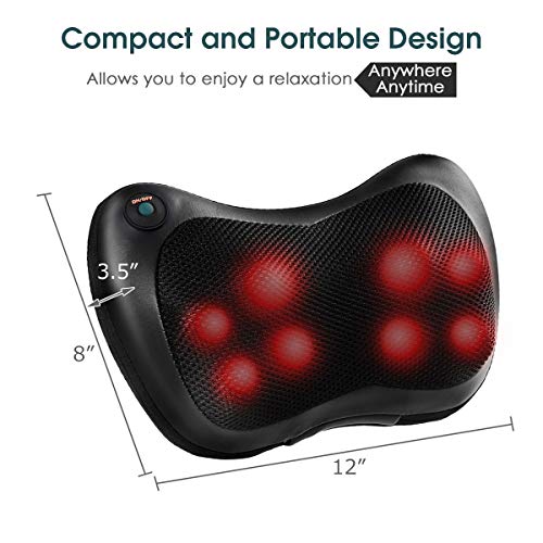 Giantex Shiatsu Back Neck Massager With Heat, Kneading Massage Pillow For Muscle Pain Relief, 8 Rollers To Deeper Massage Lower Back & Shoulder, Home Office Use, Black #TOP7