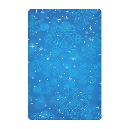 Moudou Blue Snowflake Playard Sheet for Boy Girls, Soft Breathable Fitted Toddler Sheet for Standard Playard Bed Mattress, 39 x 27 x 5 Inch