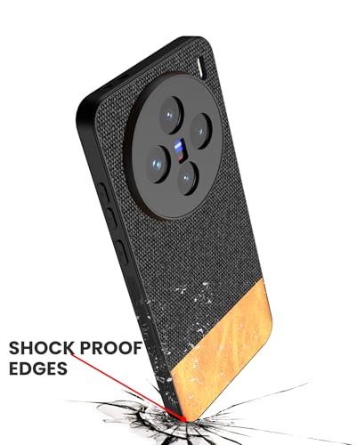 Image of Kapa Soft Fabric & Leather Hybrid Protective Back Cover for Vivo X200 (5G) | Shockproof Slim Hard Anti Slip Back Case (Black,Brown)