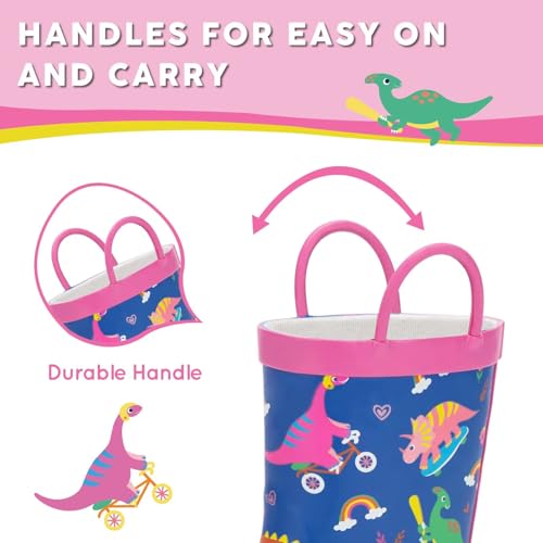 Toddler Rain Boots Kids Waterproof Rubber Boots for Boys and Girls with Handles in Fun Pattern3