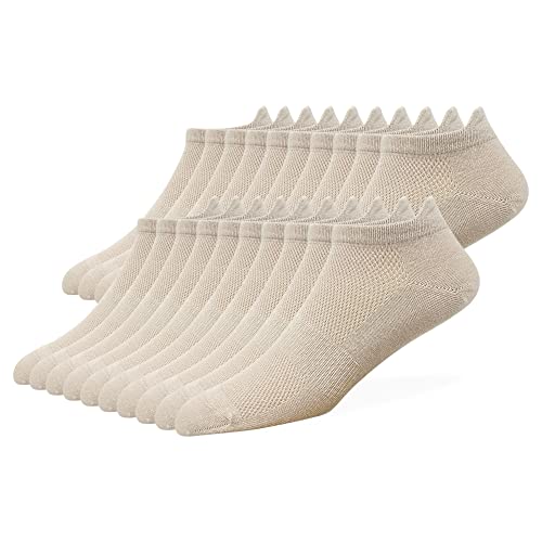 HaloYIYI Men's No Show Socks Beige Low Cut Mesh Breathable Cotton Comfortable Soft Tan Big & Tall With Tab, 10 Pairs