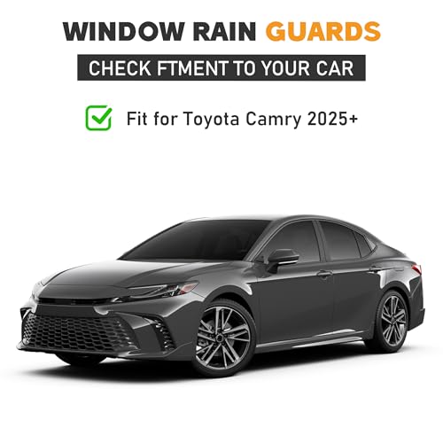 Image of Shatterproof Taped-On Window Deflectors for Toyota Camry 2025 2026 with Black Trim, Rain Guards, Window Visors for Car, Vent Deflector, 4pcs