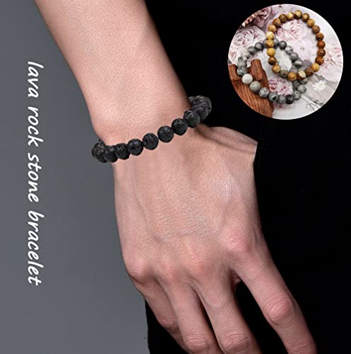 Finzor 12 Pcs 8Mm Gemstones Beaded Bracelets For Men Women Semi-Precious Stone Healing Stretch Round Bead Crystal Bracelets Unisex #TOP4