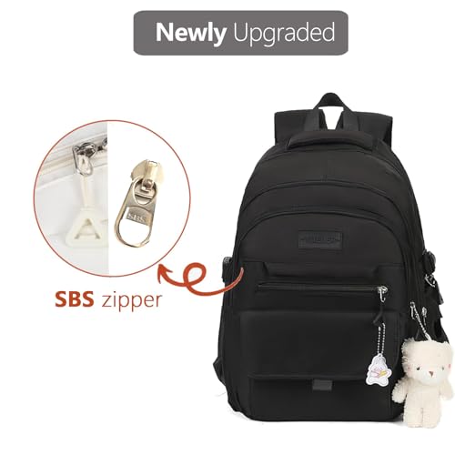 Image of PRLINJSK Girls Backpack for College High Middle School Student, Cute Aesthetic Bookbag for Teens Women with Accessories,Black