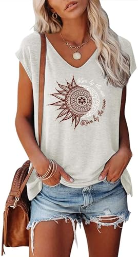 Teesho Damen T-Shirt Sommer Elegant Oberteile Kurzarm Crop Tops Oversize Shirts Tunika Sommer Tank Tops Sporttop (weiß/L)