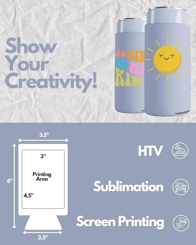 Image of PartyPrints 25 Pack Frost Blank Slim Can Cooler Sleeves | Plain Seltzer Customizable Bulk Coolers for Beer Bottles & 12oz Tall Cans | Skinny Collapsible Drink Insulated Sleeve