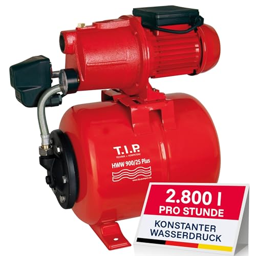 T.I.P. Hauswasserwerk Guss 2800 l/h Fördemenge 42 m Höhe 600 W 18 l Druckkessel Robuste und Laufruhige Pumpe für Bewässerung und Druckerhöhung, HWW 900/25, 31300
