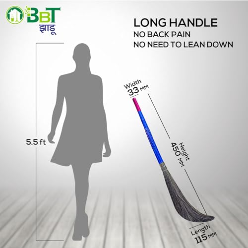 Image of BBT Phool Jhadu | Natural Grass Broom Stick for Home Cleaning | Eco-Friendly Long Handle Jhadu | Anti Dust, Lightweight & Durable Pack of- (1, BAHUBALI)