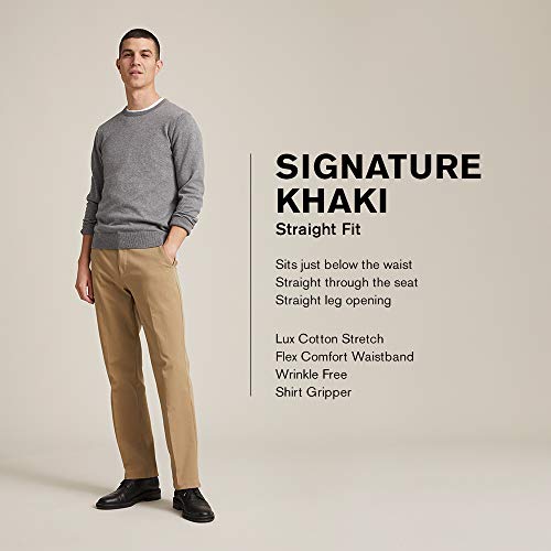 Dockers Men's Straight Fit Signature Lux Cotton Stretch Khaki Pant - Creased, Black, 38W x 34L by DOCKERS - Used condition - US$24.00