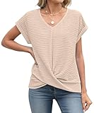 ETCYY NEW Summer Tops for Women Front Twist T Shirts V-neckline Tunic Top Dressy Casual Blouse Tees