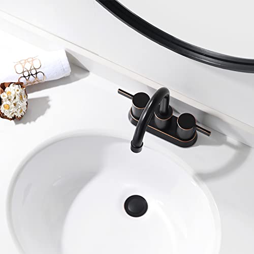 Oil Rubbed Bronze 4 Inch 2 Handle Centerset Lead-Free Bathroom Sink Faucet, 360 Degree Swivel Spout With Copper Pop Up Drain And 2 Water Supply Lines, Bf015-1-Orb #TOP2