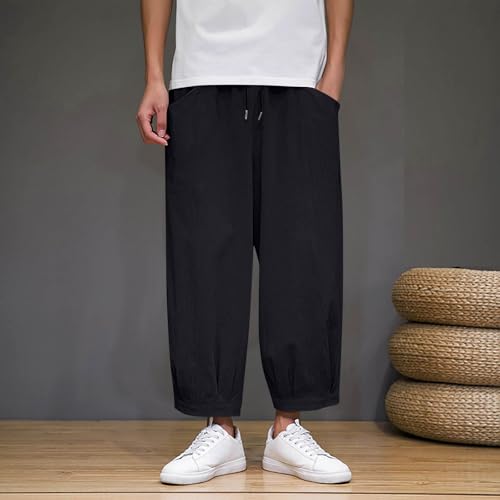 Xiaojmake Men Capri Pants Casual Lightweight Loose Lounge Harem Pant Elastic Waist Baggy Travel Beach Pants Cropped Trousers3
