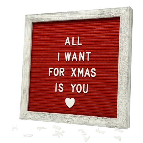 Image of Rustic Red Felt Letter Board Sign, 10x10 Inch with Display Stand | 336 letters, numbers and symbols, rustic wood frame, wall mount and stand for warm everyday home messages