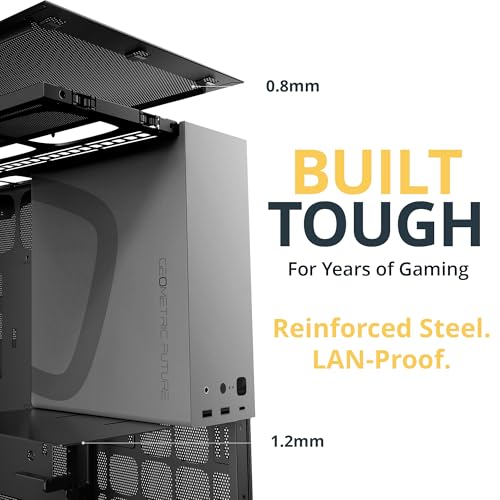 Image of Geometric Future M5 Tempered Glass Mid Tower, E-ATX /ATX Gaming Case, 1.2mm Steel, Type C, Toolless Panels, Support 420 /360 Radiator, ARGB PWM 140m Fan x 5 Pre-Installed, Black /Grey, GEO-M5F-BG