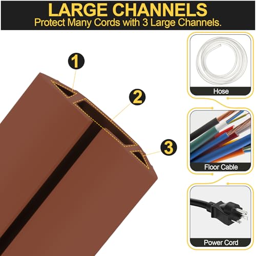 Image of MYFAMIREA 4FT Floor Cord Cover Heavy Duty Cable Cover Protector with 3 Channels Extension PVC Floor Wire Cover Outdoor Cord Hider Management Cord Cover for Wire on Floor for Home Office Outdoor, Brown