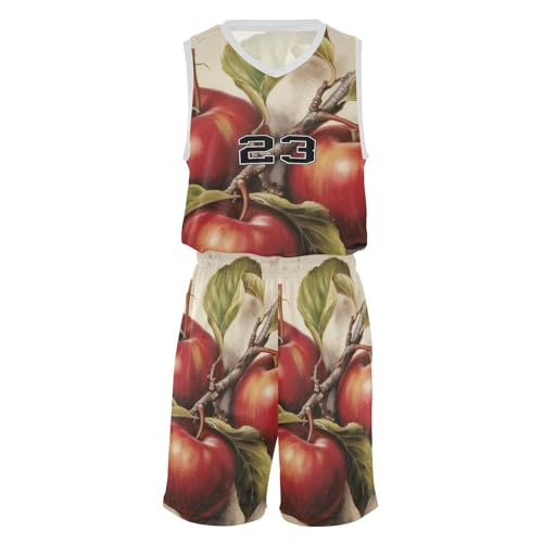 FLildon Red Apples Boys Basketball Jersey Set Tank Top Shorts Tracksuit Sport Training Suit for Kids