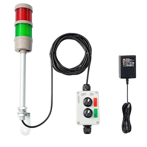 ANDONT 2 Stack Super Bright LED Andon Tower Lights with Buzzer, Red/Green, Off-ON or Flash,16 ft Extension Cord, 6 ft Industrial Adapter, Plug Play Ready – for Manufacturing & Industrials, Automotive