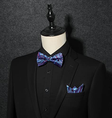 Image of HISDERN Bow Ties for Men Paisley Floral Pre-tied Bowtie Pocket Square Set Men's Formal Bow Ties Wedding Party