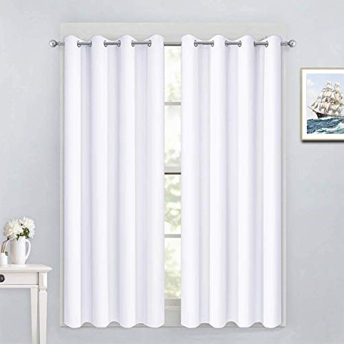 Yakamok Pure White Curtains 45 Inch Length, Grommet Top Small Window Drapes for Living Room/Bedroom(52 Inch Width, 2 Panels)